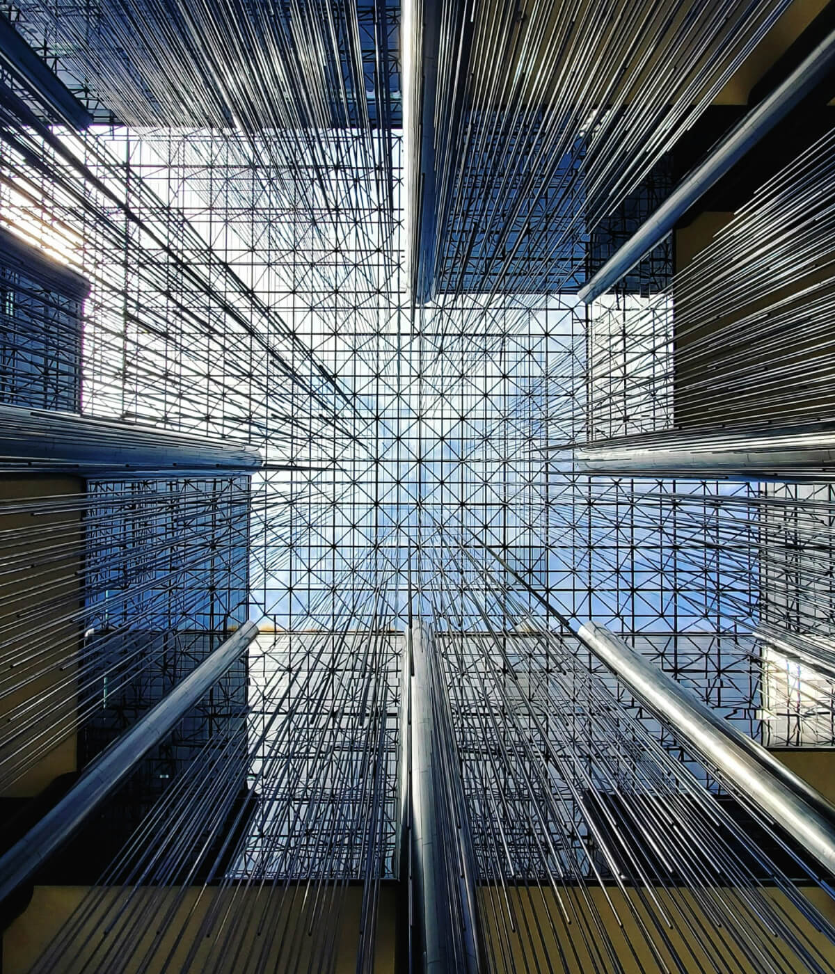 upward view within building representing strong foundation and systems